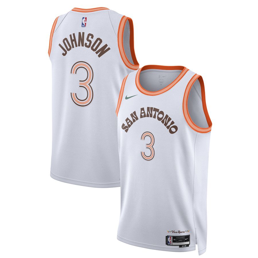 Men San Antonio Spurs #3 Keldon Johnson Nike White City Edition 2023-24 Swingman NBA Jersey
